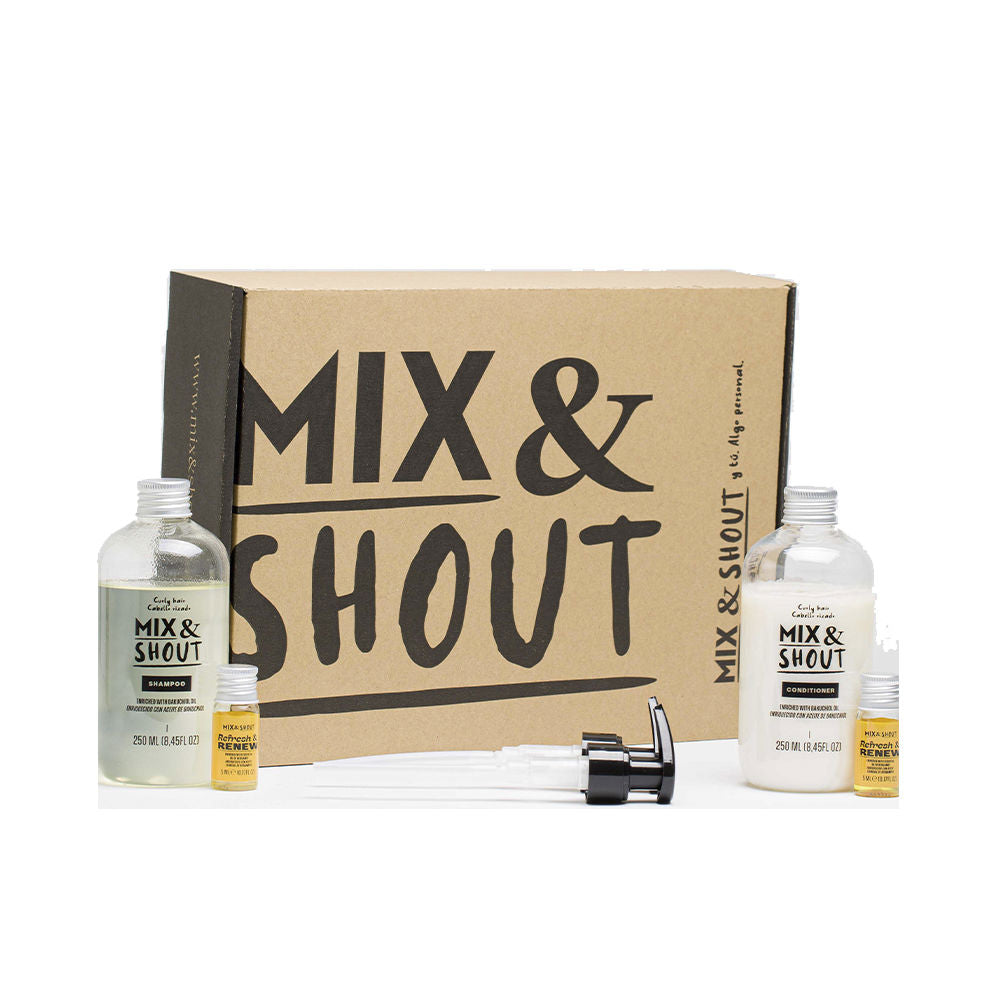Four-piece curly hair repair set: shampoo, conditioner, two boosters in citrus-scented packaging