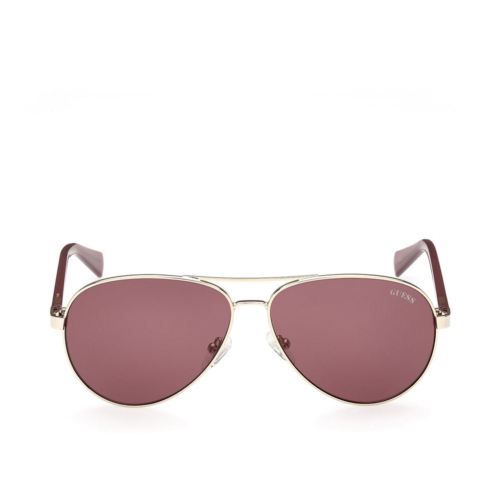 Gold metal aviator sunglasses with burgundy lenses, Unisex, 58 mm lenses