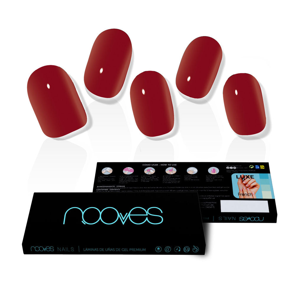 Pack of self-adhesive red gel nail strips, 20 pieces, glossy finish