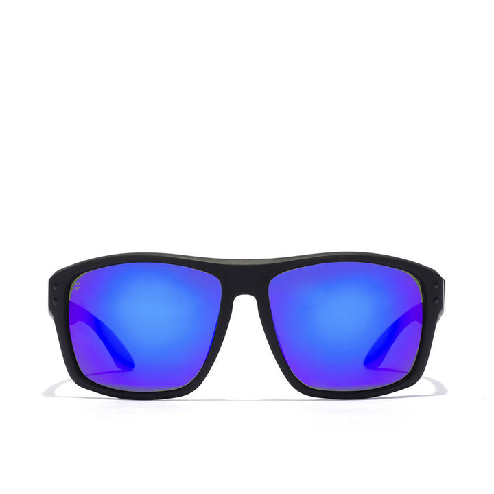 Black square unisex sunglasses with polarised lenses, nylon frame, 58 mm bridge