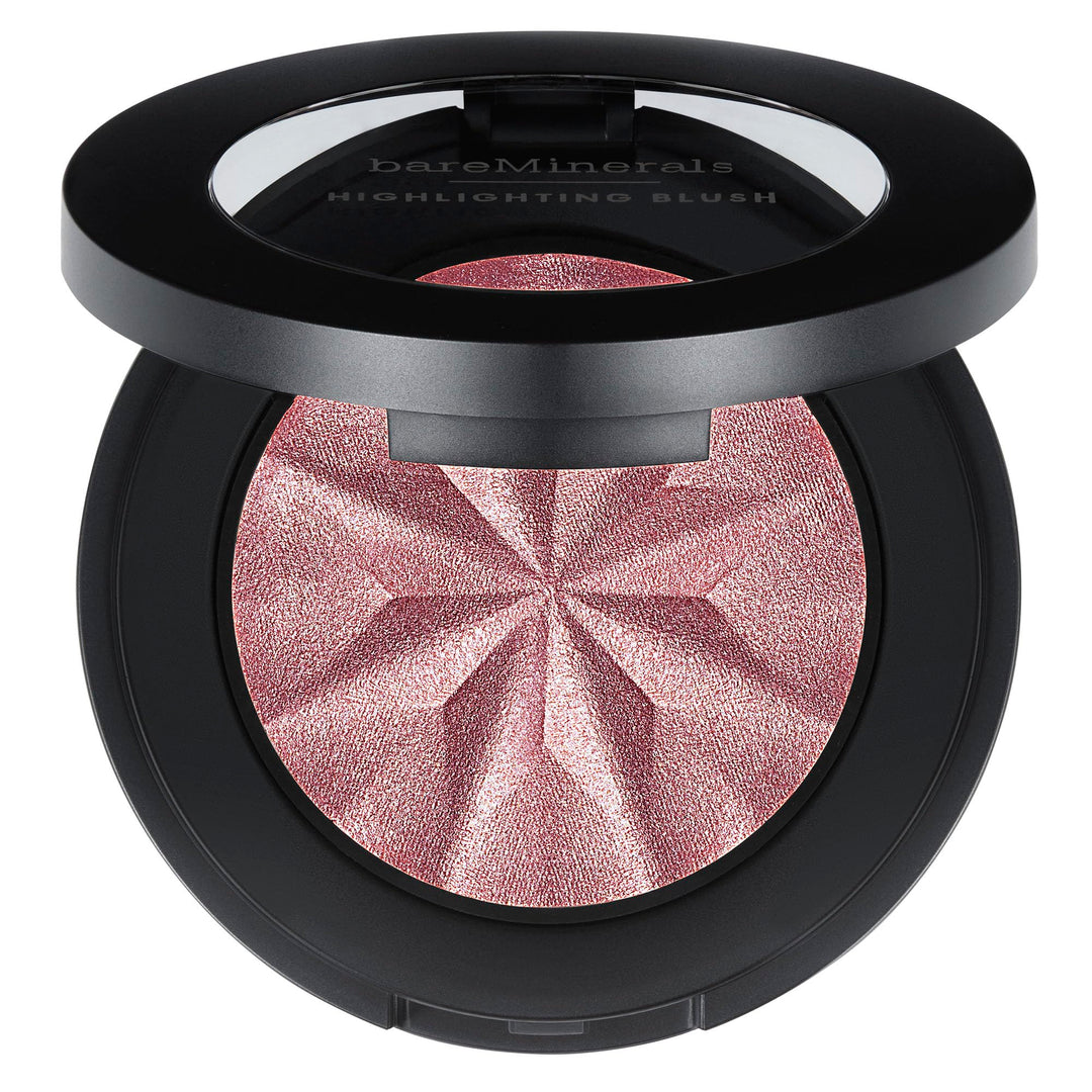 Compact pan of mauve powder blush with subtle pearlescent finish, 3.8 g