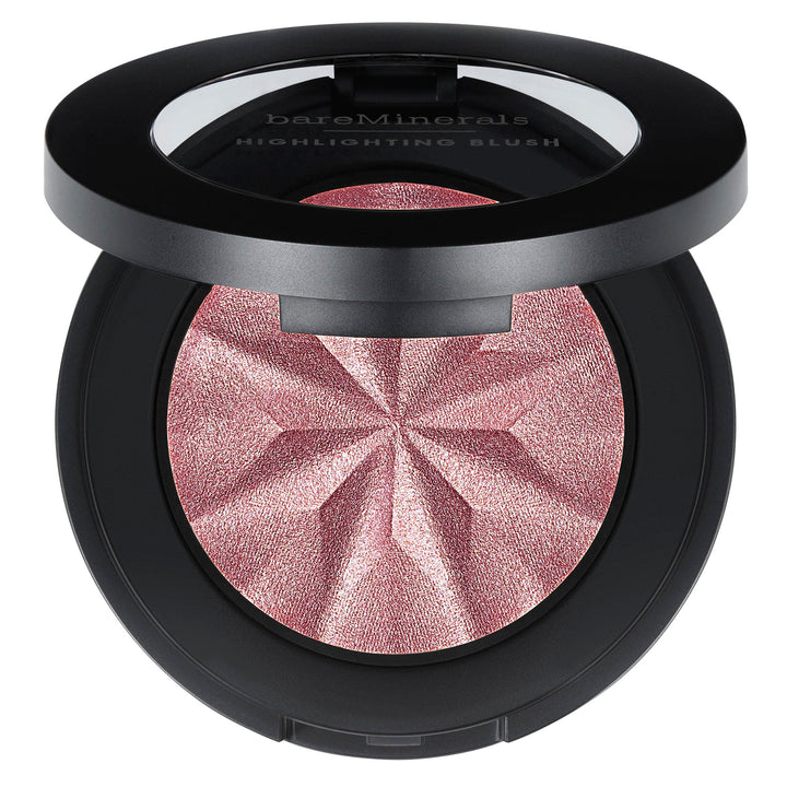 Compact pan of mauve powder blush with subtle pearlescent finish, 3.8 g