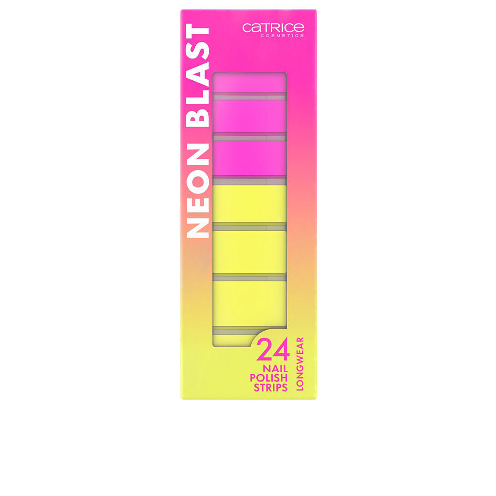 Pack of 24 neon pink and yellow self‑adhesive nail strips, assorted sizes