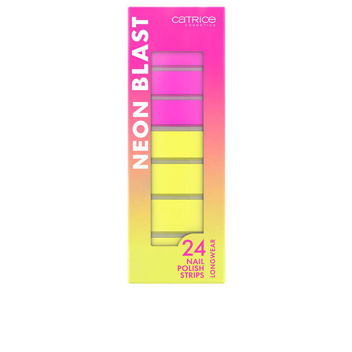 Pack of 24 neon pink and yellow self‑adhesive nail strips, assorted sizes