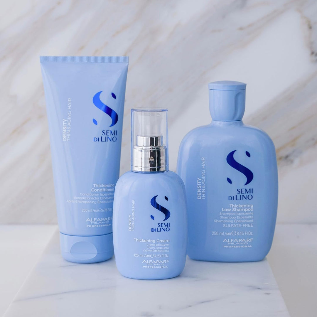 250 ml bottle of thickening shampoo for fine, mature hair, gentle foaming formula