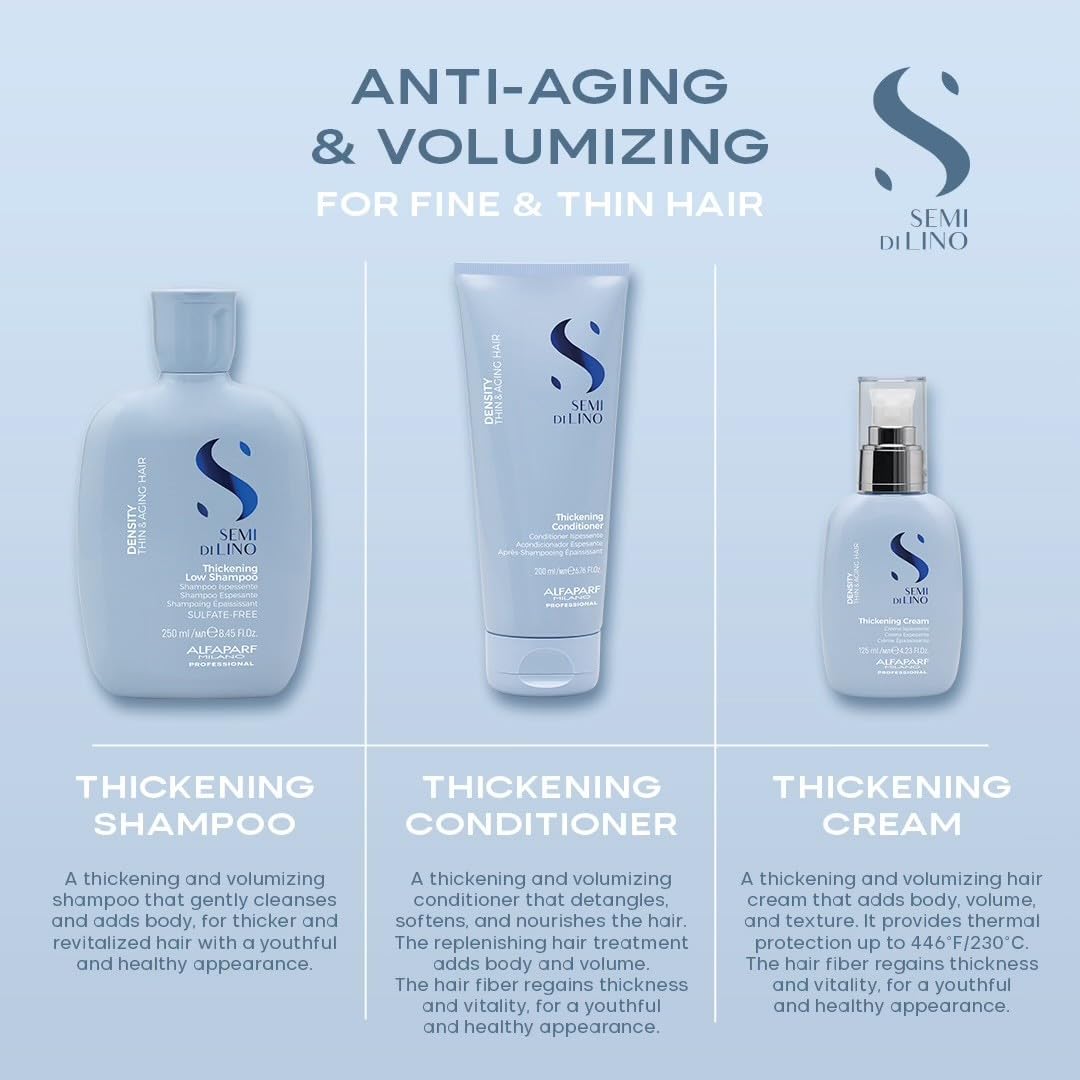 250 ml bottle of thickening shampoo for fine, mature hair, gentle foaming formula