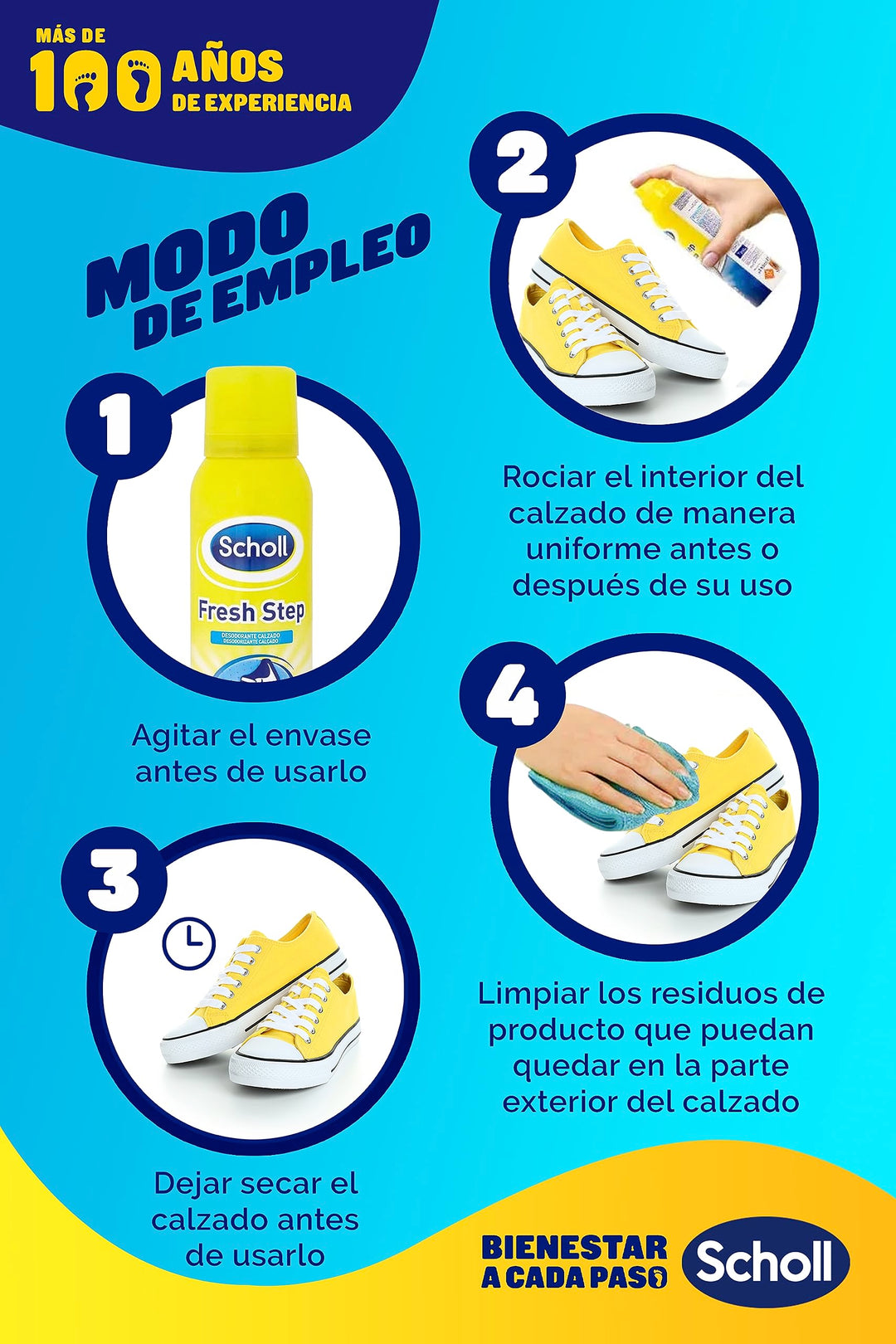 Scholl Fresh Step footwear deodorizer bottle, freshening inside shoes