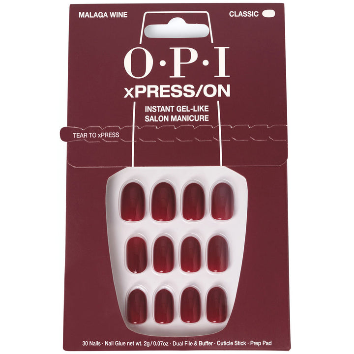 Set of 30 Malagan wine press‑on nails with glue, buffer and prep wipe