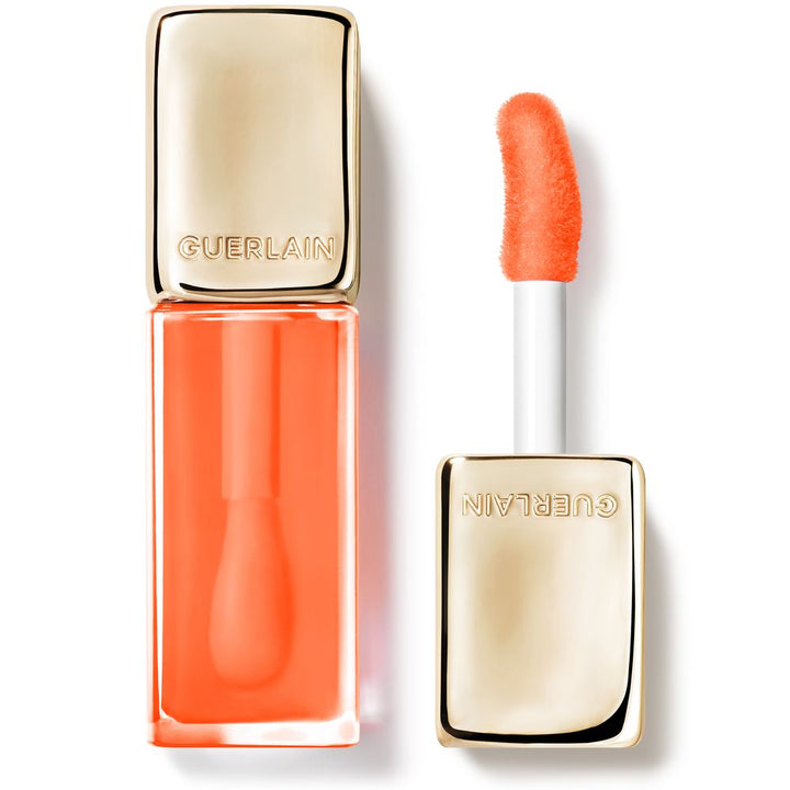 Clear honey-tinted lip oil in transparent tube, 9.5 ml, peach shade