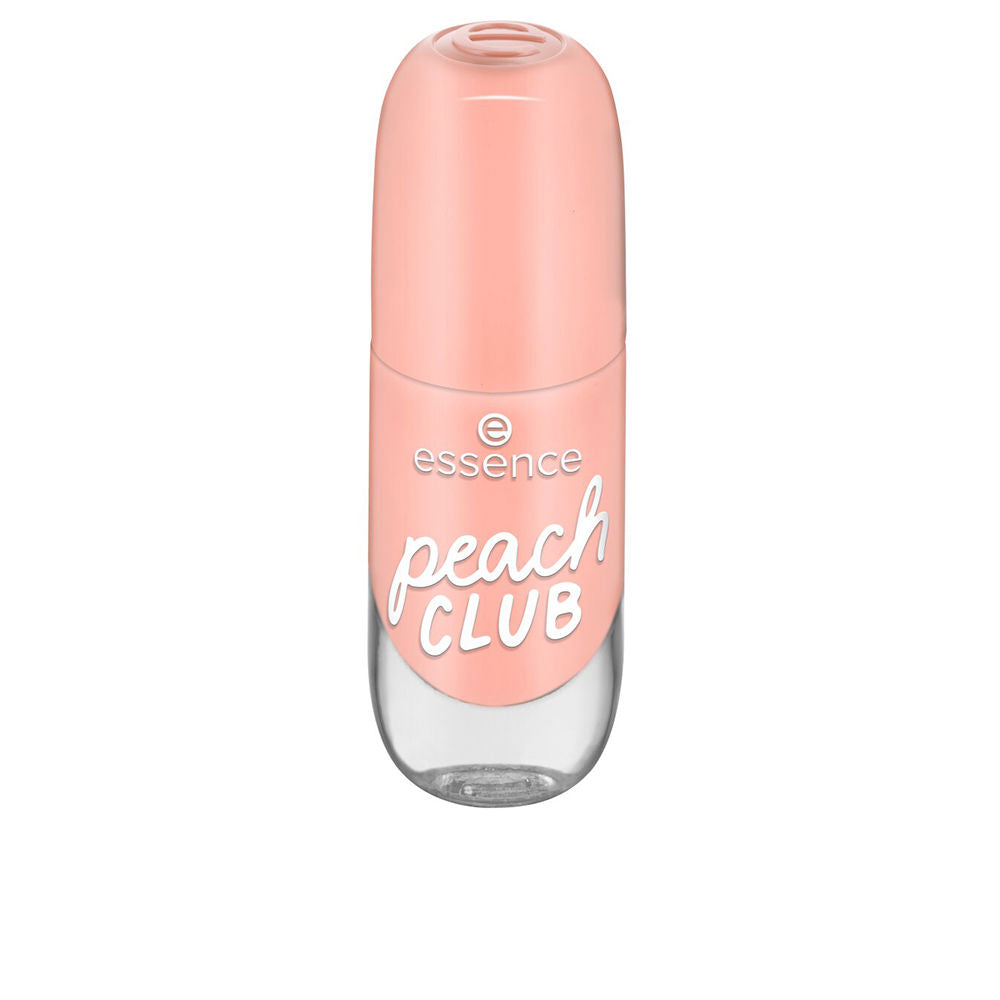 Small 8 ml bottle of peach-toned gel-effect nail polish with wide brush applicator