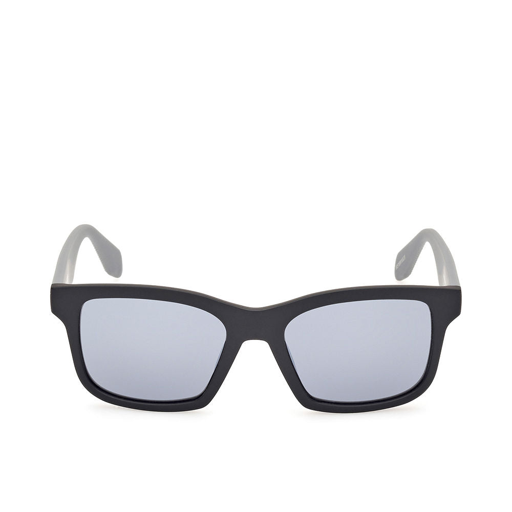 Marcolin Matte black aviator sunglasses with gray mirrored lenses, rectangular lenses, thick frame, white temple tips
