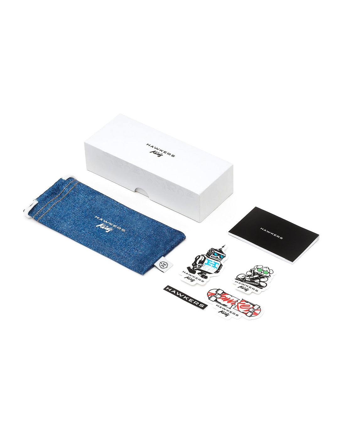 Hawkers round kids sunglasses, transparent blue plastic frame, keyhole bridge, dark round lenses