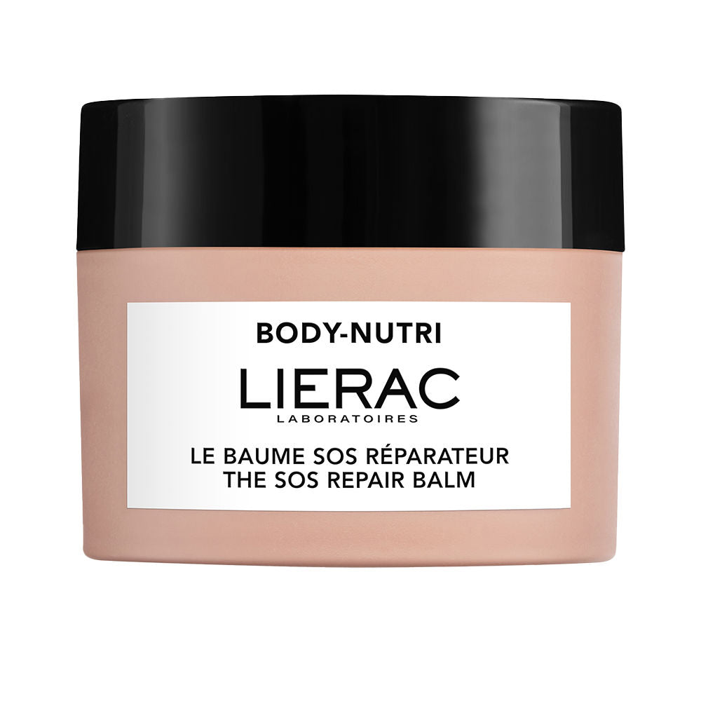 Lierac Light pink matte plastic cylindrical jar with black screw‑on lid, white label and minimalist design