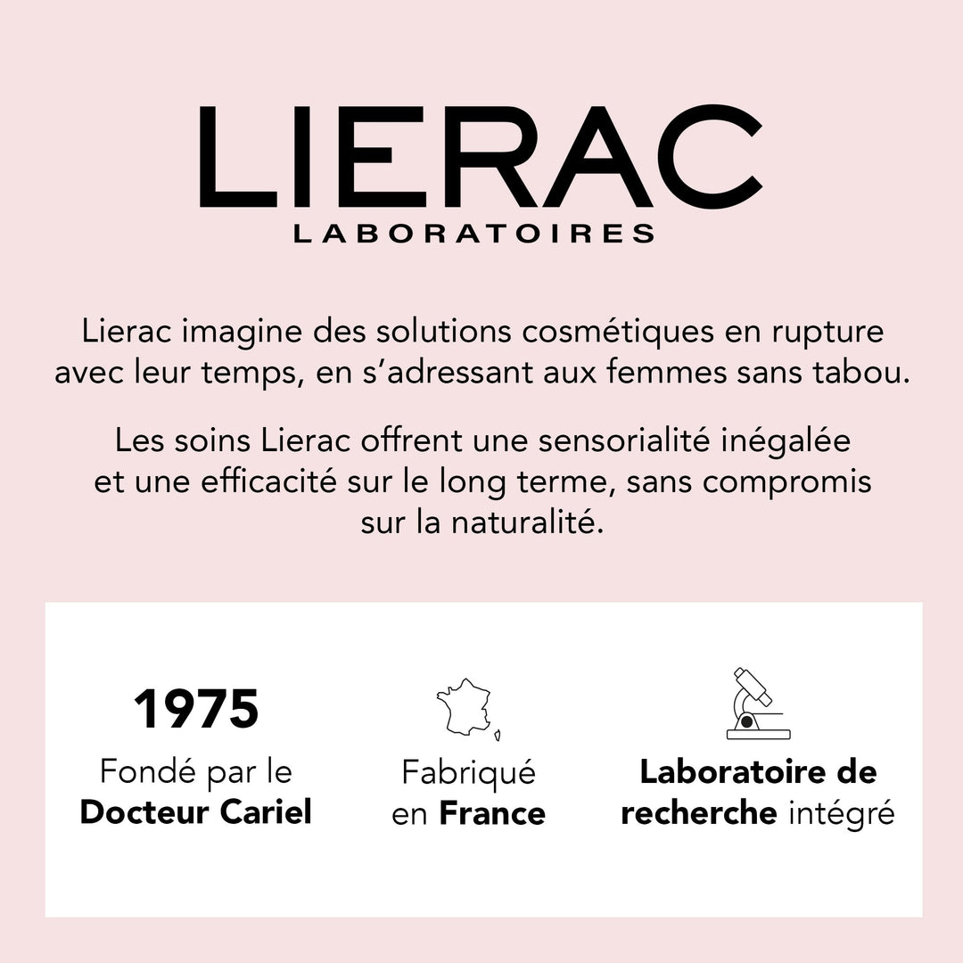 Lierac Light pink matte plastic cylindrical jar with black screw‑on lid, white label and minimalist design