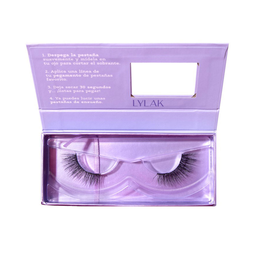 Lylak Pair of purple, natural-volumizing false eyelashes in foldable box with mirror and transparent plastic cover