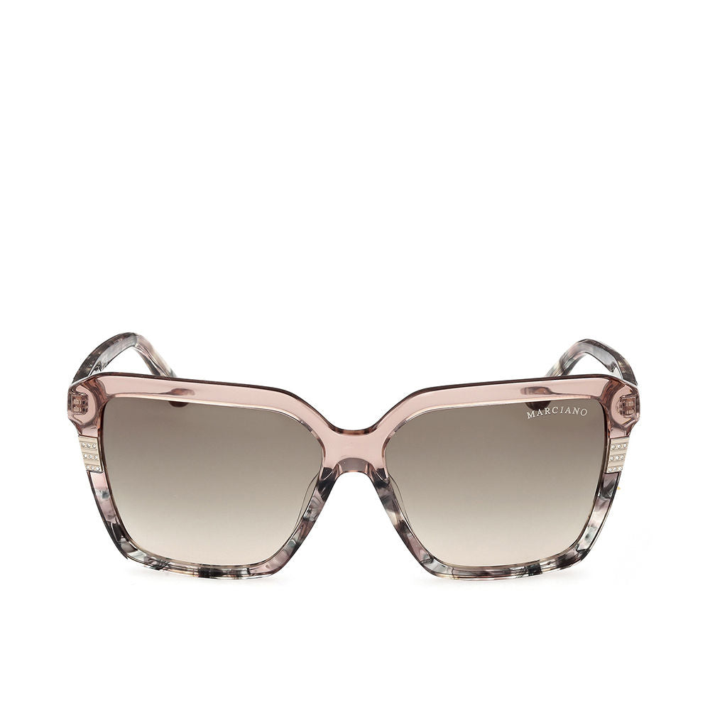 Pink-accent acetate square sunglasses with animal-print temples and 58mm lenses