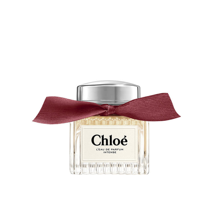 Pleated glass perfume bottle with garnet ribbon and matte label, 30 ml option