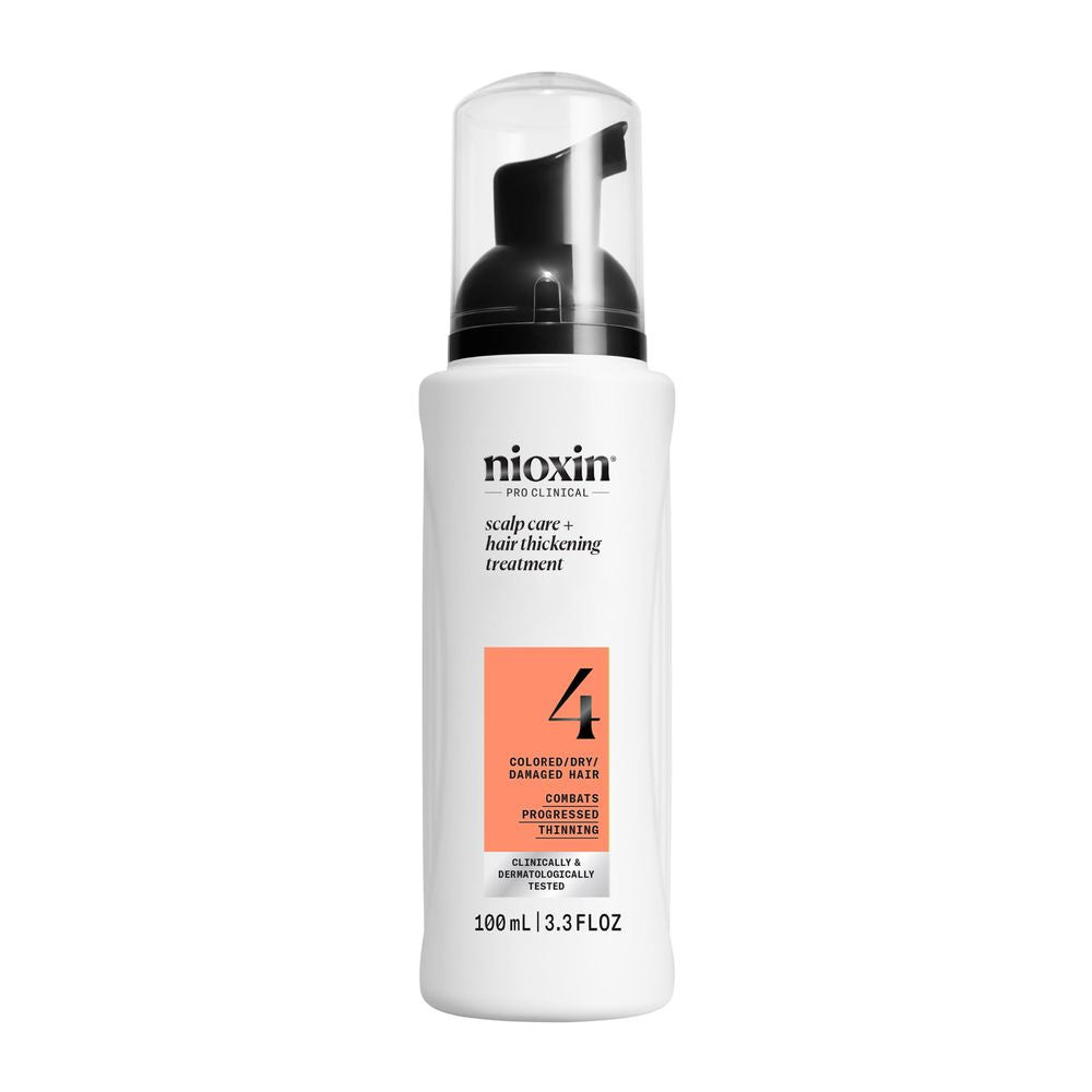 Bottle of Nioxin System 4 densifying treatment serum for thinning, color-treated hair