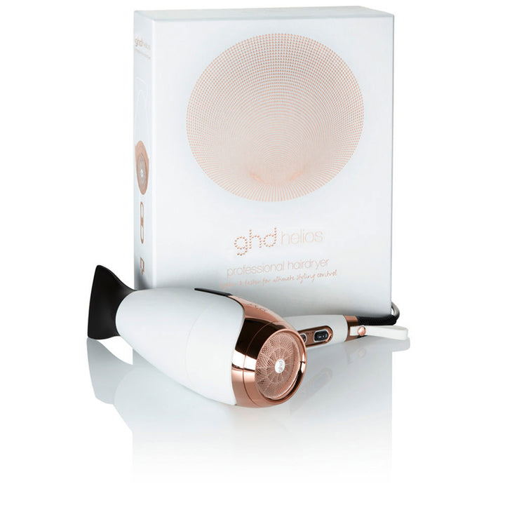 White professional hairdryer with contoured precision nozzle, ergonomic handle, Unisex