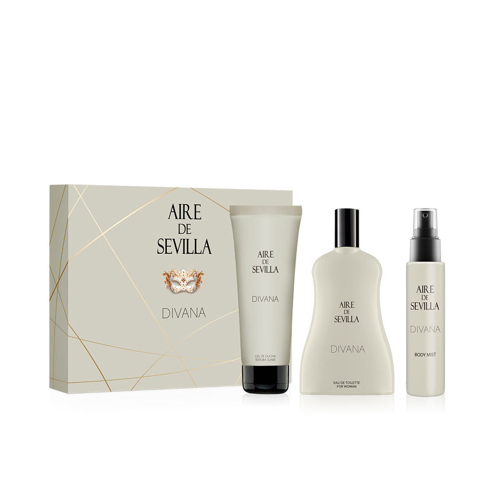 Three-piece citrus floral eau de parfum set in clear bottles, aromatic oils listed