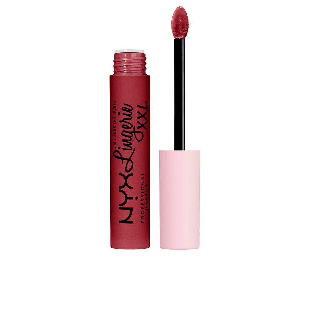 Sleek tube of long‑wear matte liquid lipstick, red shade, wand applicator visible