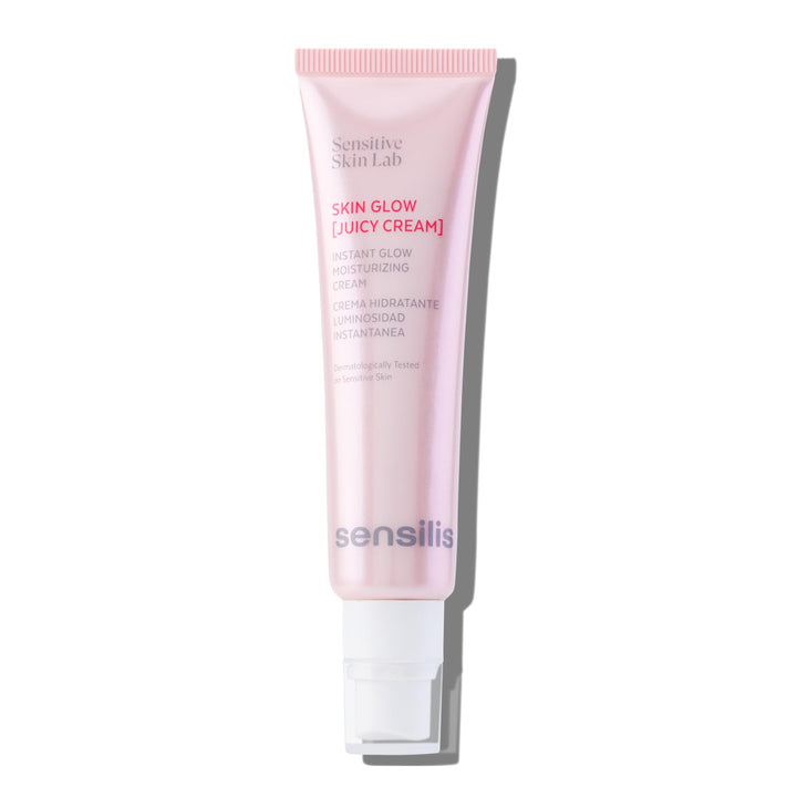 Sensilis Two pink plastic tubes with gold text and glittery packaging, transparent window revealing product names