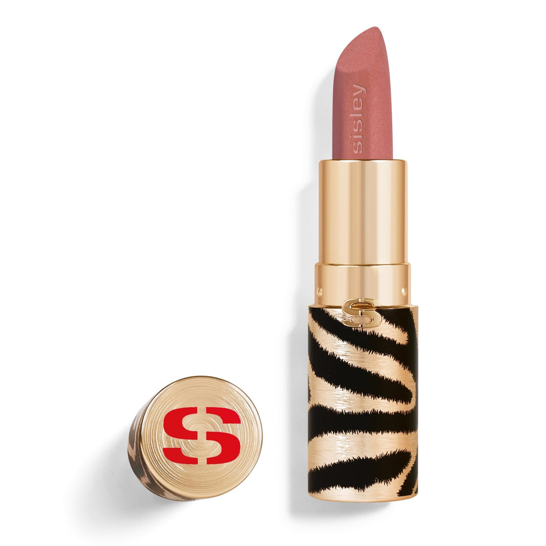 Refillable velvet matte lipstick in beige, matte gold zebra case, 3.4 g