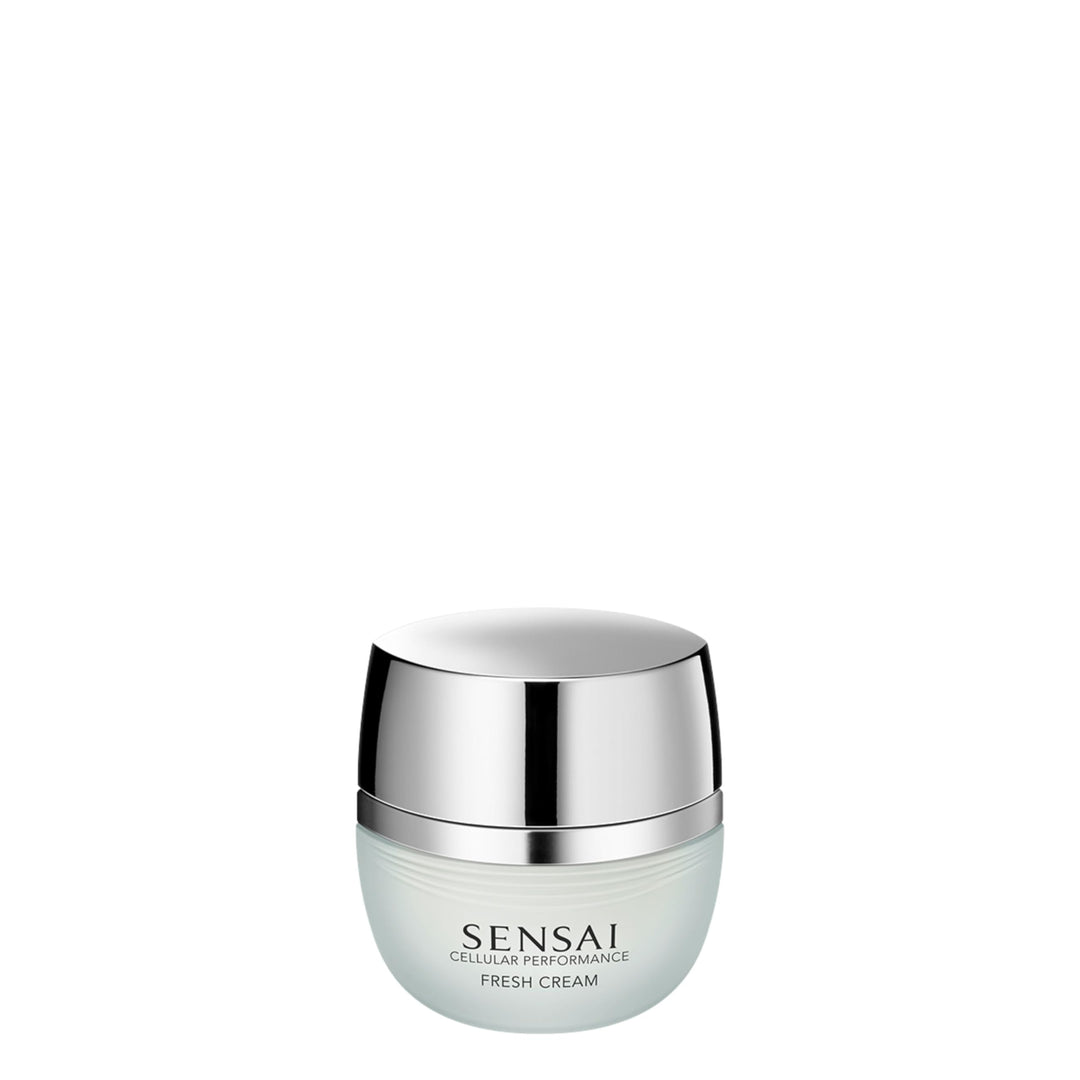 Elegant jar of Sensai Cellular Performance hydrating face cream on neutral background