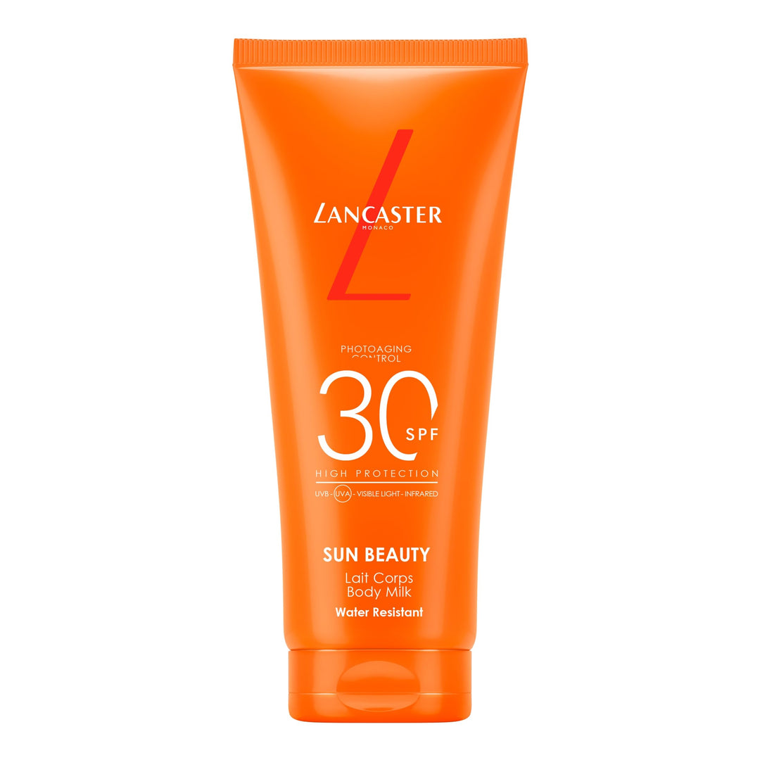 Lancaster Sun Beauty SPF30 lightweight travel-size body lotion bottle, sun protection