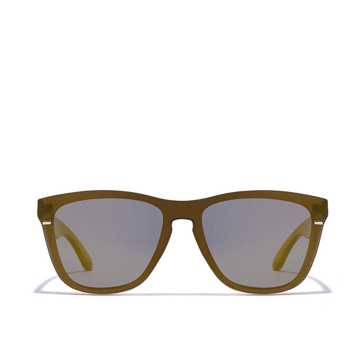 Unisex square black TR-90 sunglasses with gold temples, 50.4 mm lenses