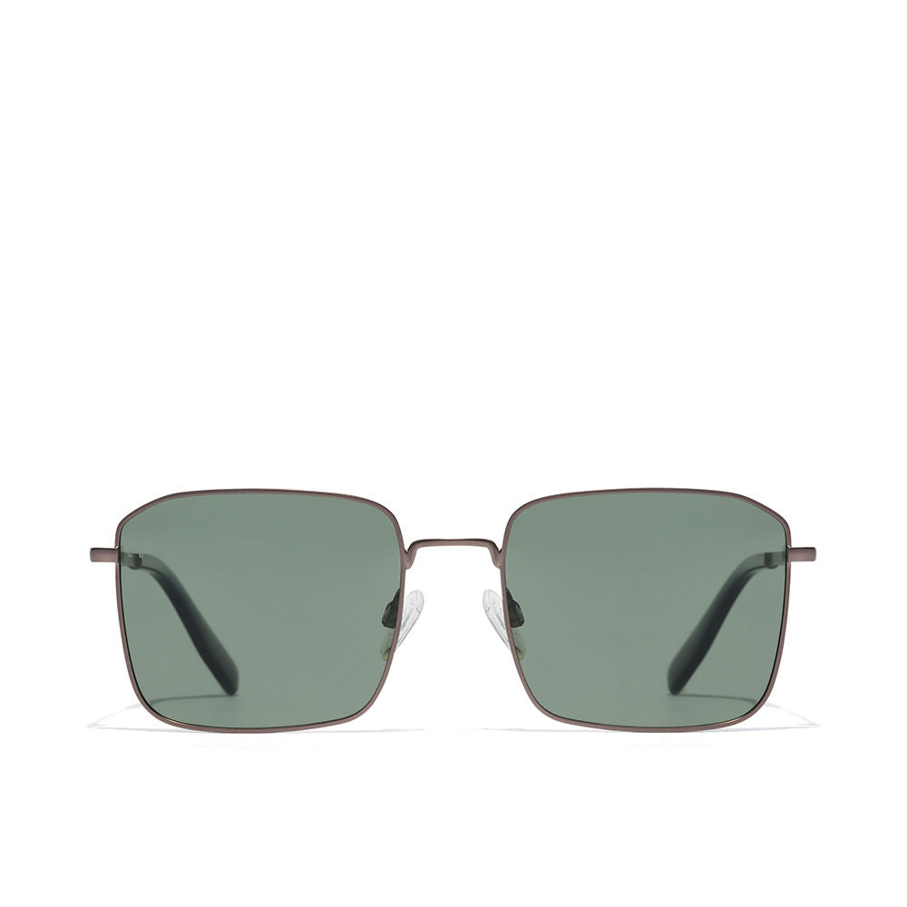 Hawkers green-lensed, brown metal square sunglasses with nose pads, minimalist modern silhouette