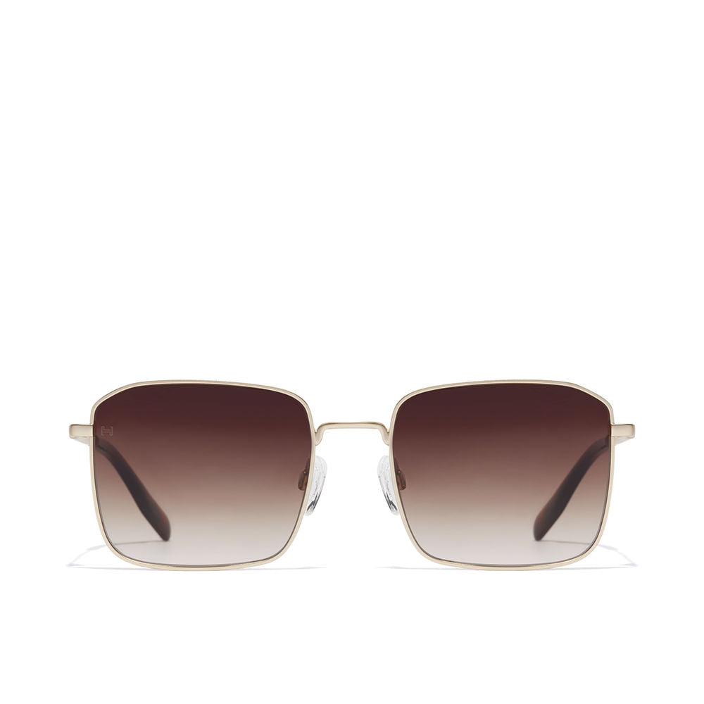 Unisex square metal sunglasses in light gold with slim temples, 47 mm lenses