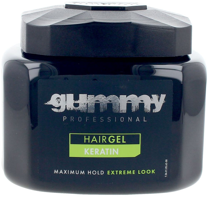 Clear pump bottle of keratin firm-hold hair gel, 700 ml, strong-hold styling