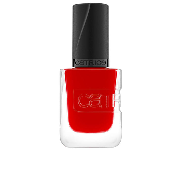 Bottle of red gel‑finish nail polish, 10.5 ml, glossy cream shade