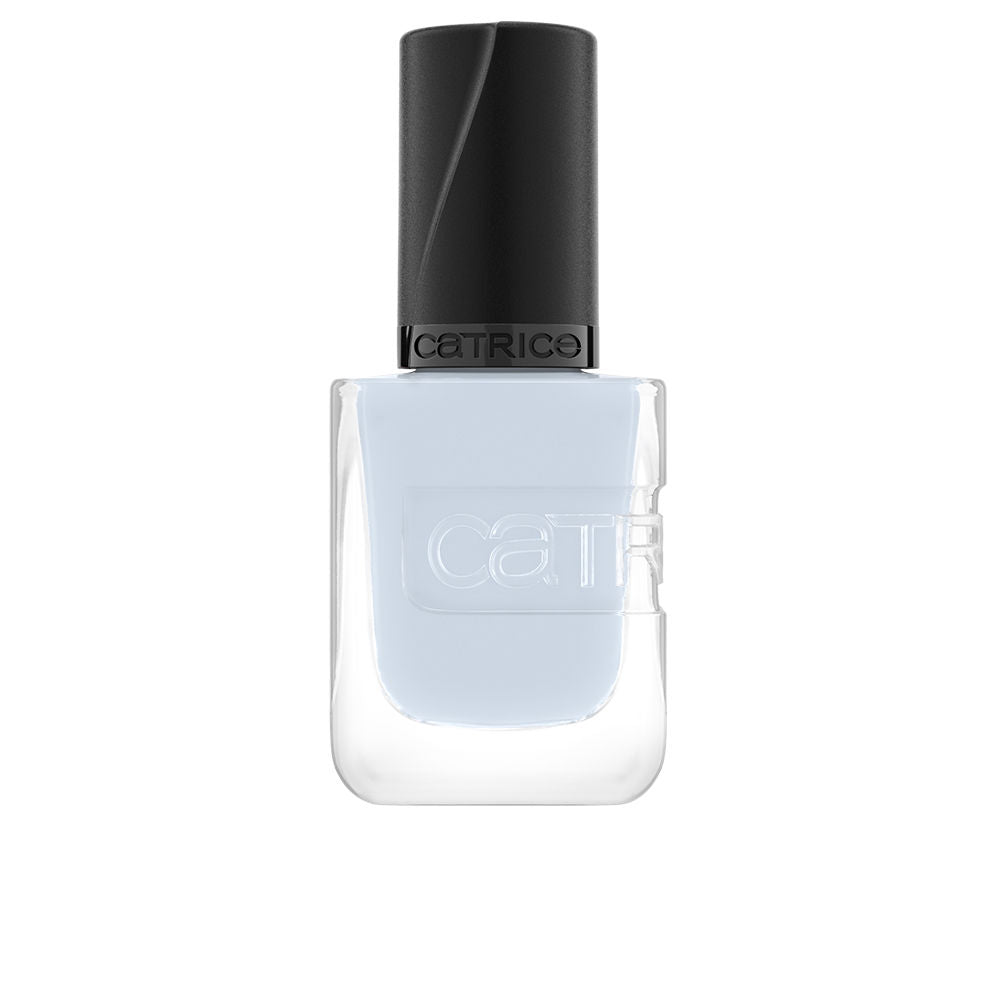 Glossy blue gel-effect nail polish bottle, 10.5 ml, rounded brush