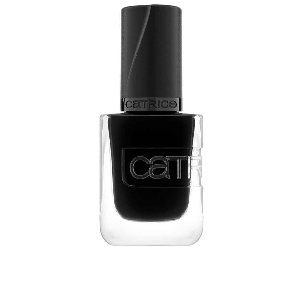 Glossy black gel-effect nail polish bottle, 10.5 ml, high-shine finish