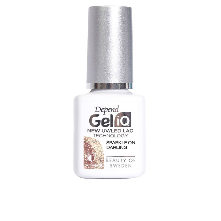 5 ml sparkly semi-permanent gel nail polish bottle with precision brush
