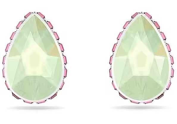 Radiant Light Green Crystal Studs with Pink-Toned Elegance