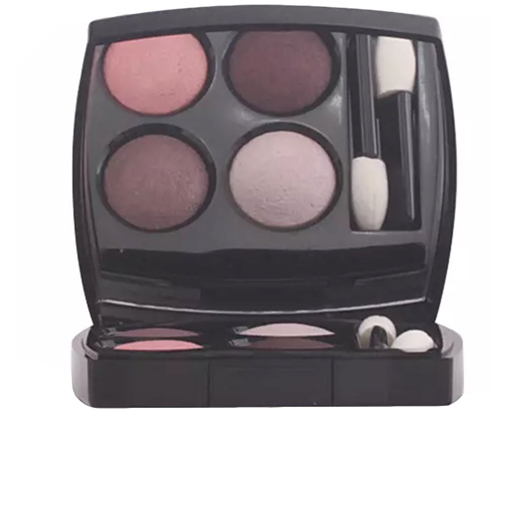 Compact 4-shade eyeshadow palette, neutral pink camelia tones, matte and metallic finishes