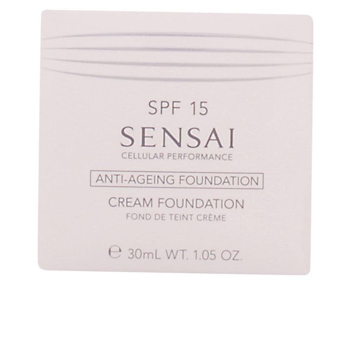 30 ml cream foundation bottle in Almond Beige, hydrating anti‑age formula, SPF 15