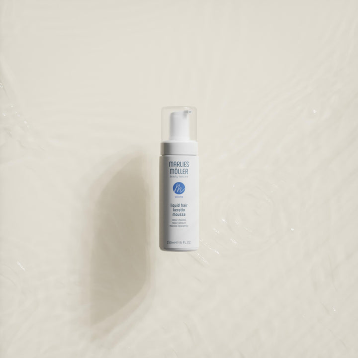 150 ml bottle of Liquid Keratin Hair Mousse, lightweight foam for all hair types