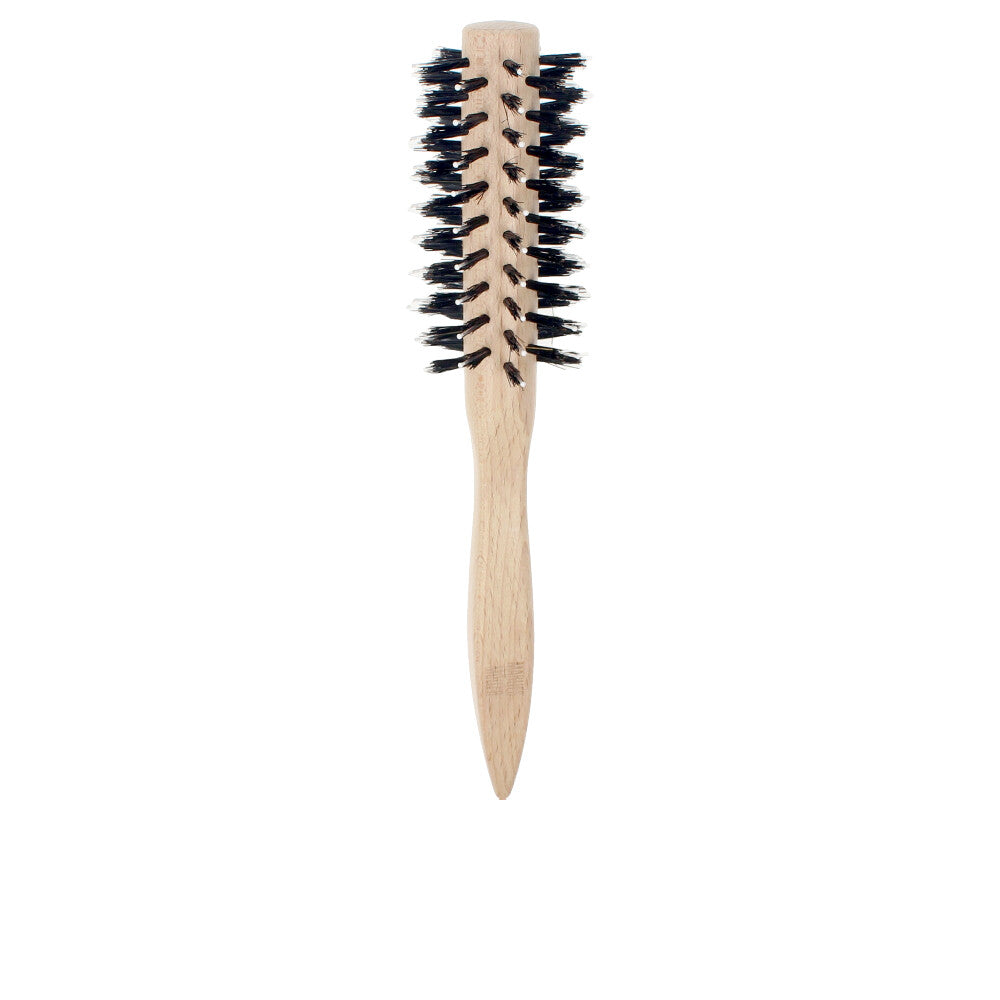 Medium round hairbrush with ergonomic handle and mixed nylon-natural bristles