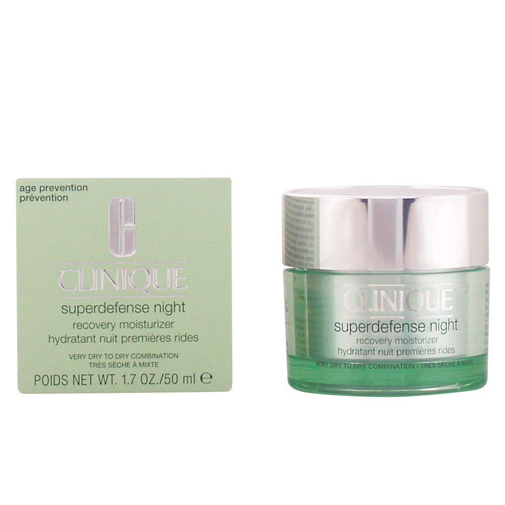 Jar of Clinique Superdefense Night Recovery Moisturizer on neutral background