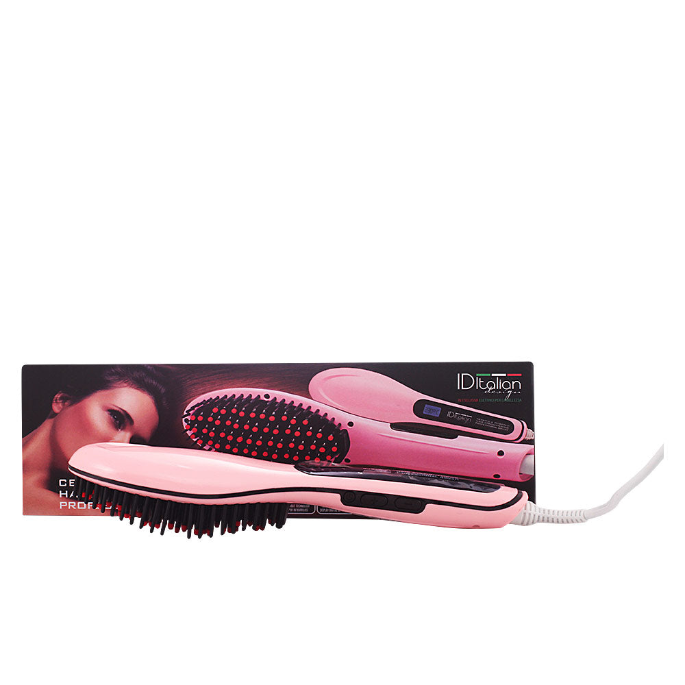 Black ceramic infrared straightening brush with bristles, salon tool, European plug