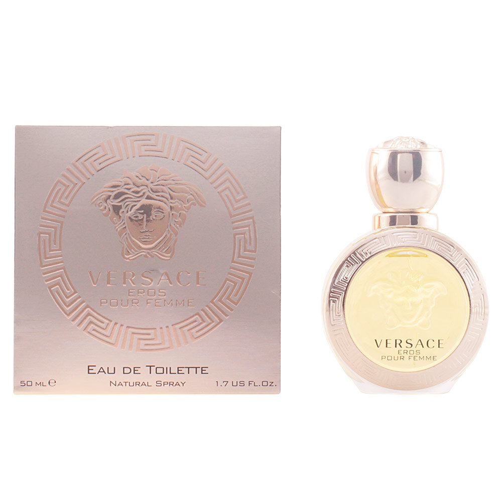 Spherical golden 30 ml eau de toilette bottle with Medusa motif, floral-woody fragrance