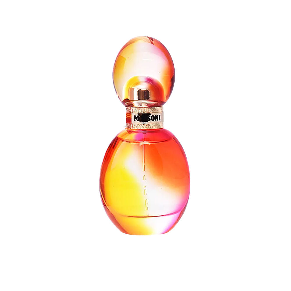 30 ml glass eau de toilette bottle with orange and pink graphic, floral‑fruity scent