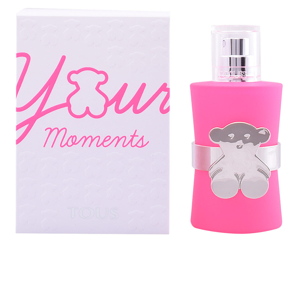 Fuchsia cylindrical perfume bottle, silver ring and bear detail, 90 ml
