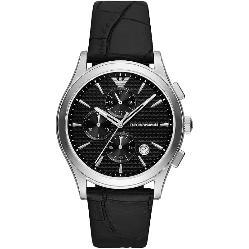 Emporio Armani Black Chronograph Leather Watch