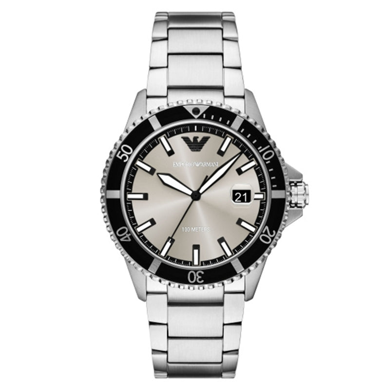 Silver-Tone Stainless Steel Diver with Black Dial