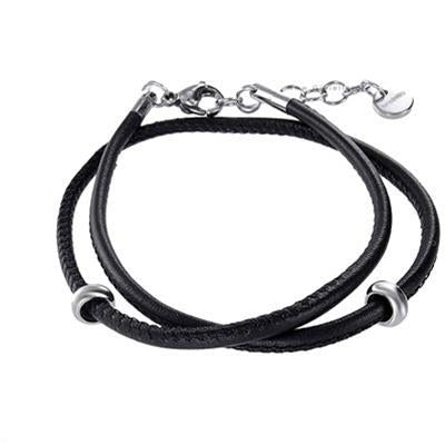 Timeless Black Leather Bracelet with Silver-Toned Accent
